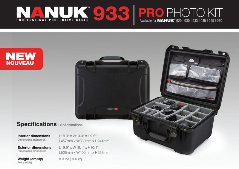 Nanuk 933 Pro Photo Case with Padded Divider  and Lid Organizer (Black)