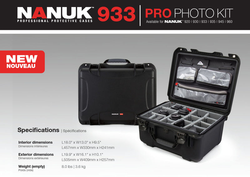 Nanuk 933 Pro Photo Case with Padded Divider  and Lid Organizer (Black)