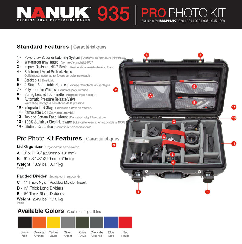 Nanuk 935 Pro Photo Case with Lid Organiser and Padded Divider (Red)