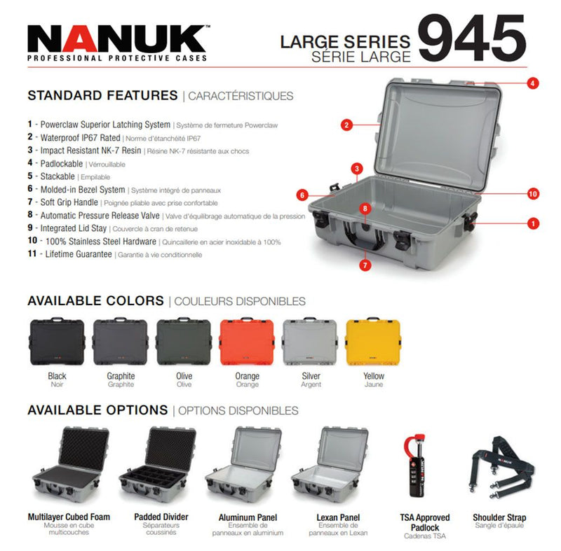 Nanuk 945 Case with Cubed Foam 4 Parts (Graphite)