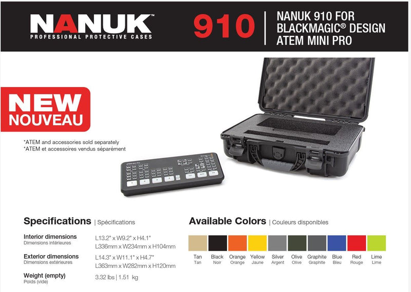 Nanuk 910 Case for Blackmagic Design ATEM Mini Pro (Lime)