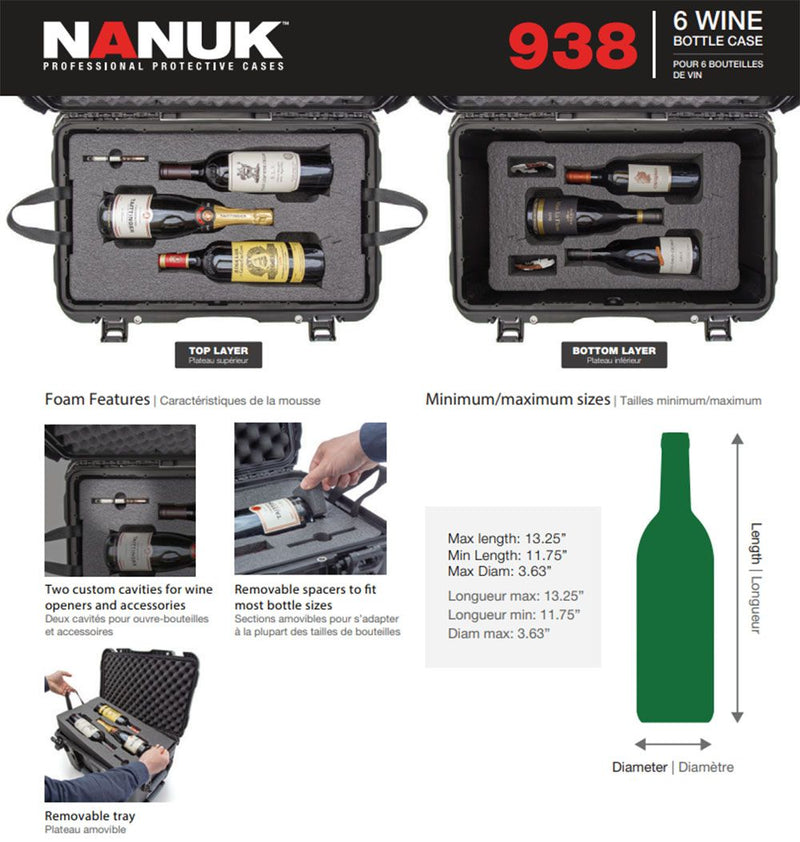 Nanuk 938 Case with Foam Insert for 6 Wine Bottles (Black)