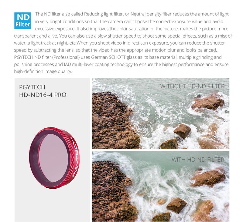 PGY Tech 4-pack (Professional) Filter Set (ND8/16/32/64)  for OSMO Action