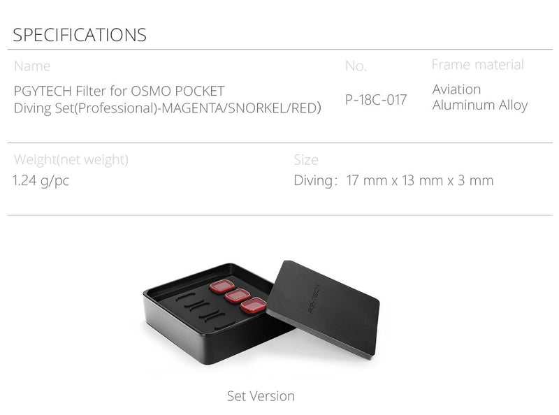 PGYTECH Diving Filter Set (MAGENTA/SNORKEL/RED Professional) for OSMO Pocket