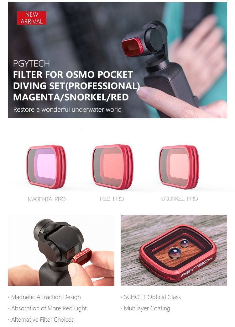 PGYTECH Diving Filter Set (MAGENTA/SNORKEL/RED Professional) for OSMO Pocket