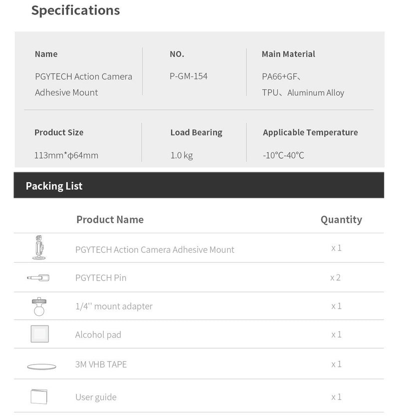 PGYTECH Adhesive Mount for Action Camera