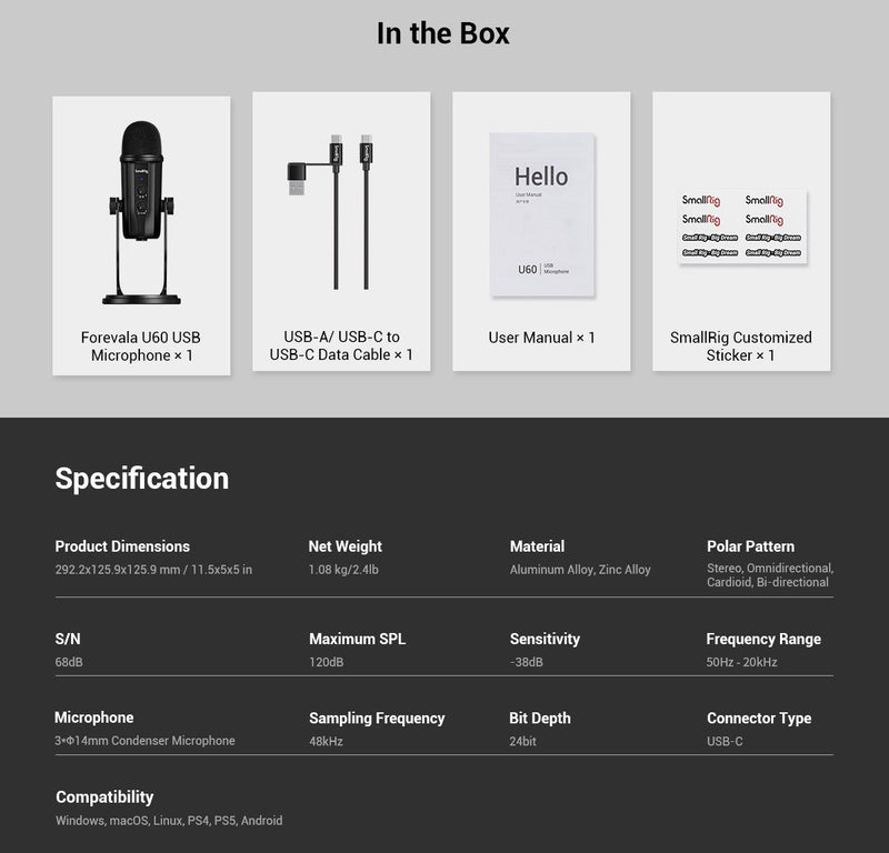 SmallRig Forevala U60 USB Microphone 3466